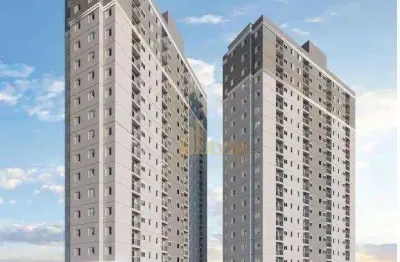 Apartamento 38,71m² com 2 dormitórios, sala 2 ambientes, com terraço, 1 banheiro social, cozinha e área de serviços integrada, 1 vaga coberta