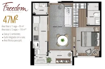 Freedom apartamento studio com 1 suíte , sala de está e jantar,  cozinha lavabo,