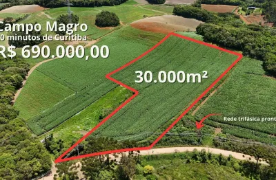 Lote com 30.000m² e rede trifásica a 20 minutos de curitiba (campo magro)