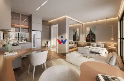 Sofisticado studio no batel com sacada, churrasqueira e lazer completo