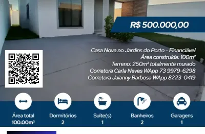 Casa com garagem p/ 02 carros - 02 dormit. (01 suite) e quintal amplo