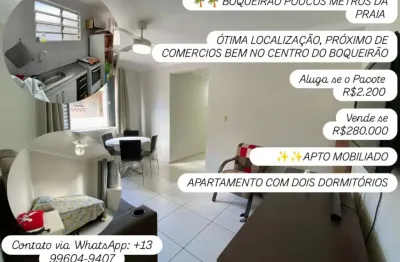Boqueirão apto perto da praia !! 2 dormitórios, mobiliado, a locação ou venda