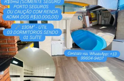 Locação sobrado tupi // 3 dorms sendo uma suíte, 200m da praia com sacada frente rua e piscina + area gourmet