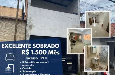 Sobrado para locação em ferraz de vasconcelos, jardim angelina, 3 dormitórios, 1 suíte, 2 banheiros, 2 vagas