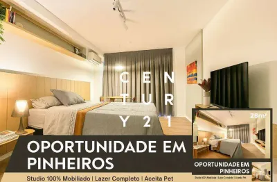 Lindo e sofisticado studio em pinheiros, 29m2 completamente mobiliado. condomíniocom lazer completo, aceita pet.