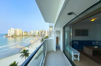 Apartamento frente mar com varanda na praia das asturias, guaruja