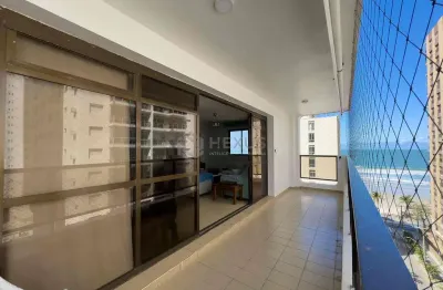 Apartamento com varanda, vista mar, quadra mar, lazer, praia das pitangueiras, guaruja | hexus inte