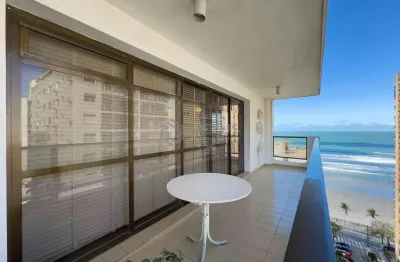 Apartamento com varanda, vista mar, quadra mar, lazer, praia das pitangueiras, guaruja | hexus inte