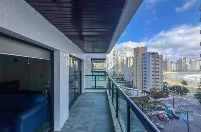 Apartamento com varanda na quadra mar da praia das asturias, guaruja