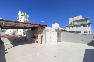 Cobertura com varanda, área gourmet e lazer a duas quadras da praia do tombo, guaruja