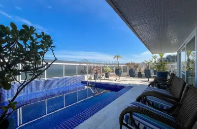 Cobertura frente mar com vista mar, churrasqueira e piscina na praia das asturias, guaruja