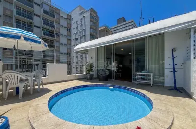Cobertura com piscina e vista mar na praia das pitangueiras, guaruja