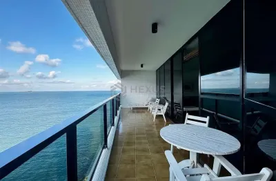 Apartamento de alto padrão frente mar com varanda e lazer na praia das asturias, guaruja