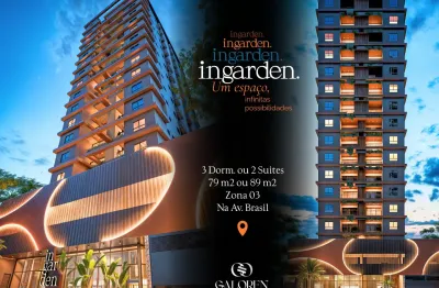 Pré-lançamento ingarden - av. brasil / 78 m2 / 3q (1suite) ou 2 suítes/ 1vaga  / zona 03 / maringá