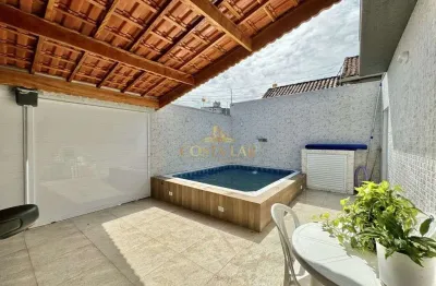 Casa de esquina, com piscina, churrasqueira, 3 quartos. vila tupi - praia grande