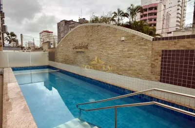 Apartamento mobiliado 2 dormitórios ,450m da praia, aviação em praia grande - sp