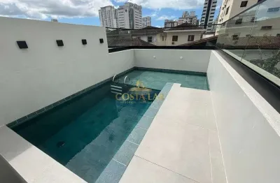 Sobrado novo, moderno e bem localizado: 3 quartos, 2 vagas - boqueirão em santos