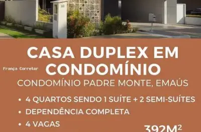 Casa em condomínio para venda em parnamirim, emaús, 4 dormitórios, 2 suítes, 4 banheiros, 4 vagas