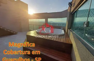Linda cobertura triplex para na vila galvão, 144m2, 3 dorm, 3 vagas, espaço gourmet c/ ofurô