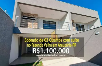 Sobrado duplex de 03 Quartos com suíte no Fazenda Velha em Araucária-PR  - A venda por R$1.100.000,00