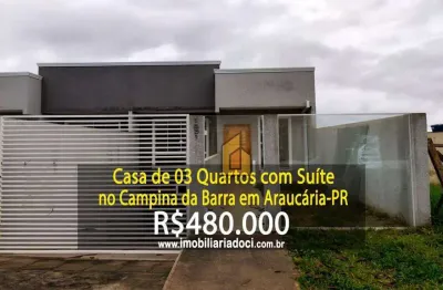 Casa com 03 quartos no campina da barra em araucária-pr  - a venda por r$ 480.000,00
