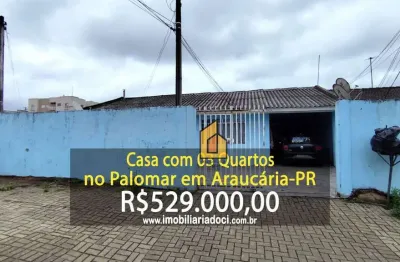 Casa com 03 quartos no palomar em araucária-pr  - a venda por r$529.000,00