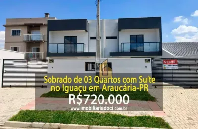 Sobrado de 03 quartos com suíte no iguaçu em araucária-pr  - a venda por r$720.000,00