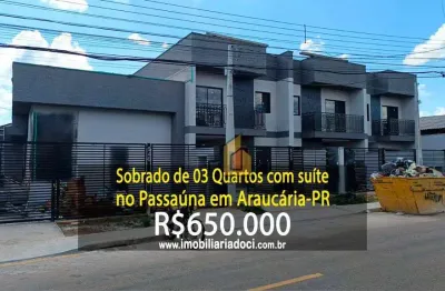 Sobrado com 03 quartos no passaúna em araucária-pr  - a venda por r$650.000,00