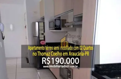 Apartamento térreo semi mobiliado com 02 quartos no thomaz coelho em araucária-pr  - a venda por r$207.000,00