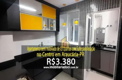 Apartamento semi mobiliado de 03 quartos com suíte no centro em araucária-pr  - locação por r$3.380,00