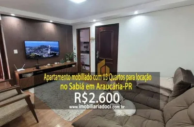 Apartamento mobiliado com 03 quartos no sabiá em araucária-pr  - locação por r$2.600,00  - água e gás inclusos no valor da locação