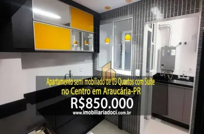 Apartamento semi mobiliado de 03 quartos com suíte no centro em araucária-pr  - a venda por r$850.000,00
