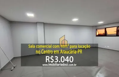 Sala comercial com 48m² no centro em araucária-pr  - locação por r$3.040,00  - condomínio e vaga de garagem inclusos