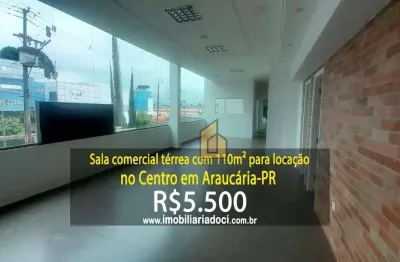 Sala comercial térrea com 110m² no centro em araucária-pr  - locação por r$5.500,0