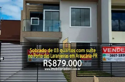 Sobrado de 03 quartos com suíte no porto das laranjeiras em araucária-pr  - a venda por r$879.000,00