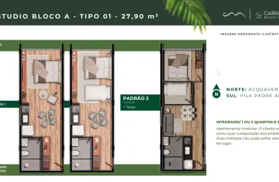 Apto tipo studio 27,90m² com excelente localização napraia dos carneiros.