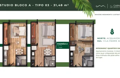 Apto tipo studio 31,48m² com excelente localização na praia dos carneiros.