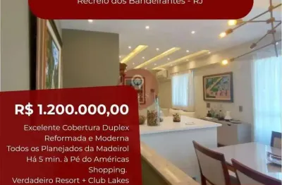 Cobertura à venda, no barra village lakes,  em rio de janeiro, recreio dos bandeirantes, com 3 quartos, 147m²