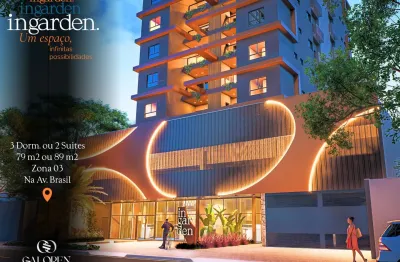 Pré-lançamento ingarden - av. brasil / 79 ou 89 m2 / 3q (1suite) ou 2 suítes / zona 03 / 1 ou 2 vagas/ maringá
