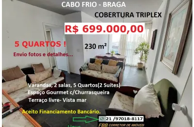 Braga-Cobertura Triplex- 5 Quartos (2 suítes) 4 banheiros, 1 vaga
