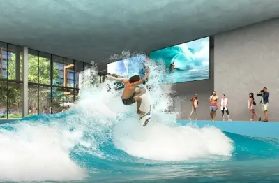 Bairro planejado com primeira piscina de surf indoor 1 e 2 quartos com opções de coberturas duplex.