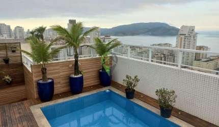 Cobertura duplex com vista panorâmica 3 suítes, 4 vagas venda ou locação no Embaré - Santos/SP