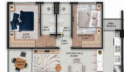 APARTAMENTO COBERTURA 2 DORMITÓRIOS SENDO 1 SUÍTE, NO CENTRO EM NAVEGANTES SC.