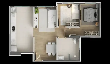 Apartamento PCD 02 dormitórios Area lazer completa