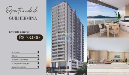 Apartamento com 2 quartos sendo 1 suíte, 2 banheiros, 1 vaga, bairro Guilhermina - Praia Grande