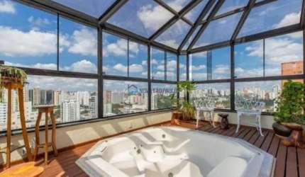 Venda.Moema Pássaros, Cobertura duplex com 412m². 4 dormitórios. 4 vagas