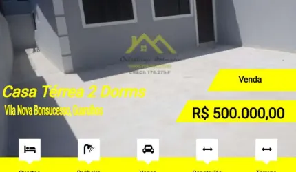 Casa para Venda em Guarulhos, Vila Nova Bonsucesso, 2 dormitórios, 1 banheiro, 3 vagas