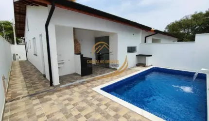 LINDA CASA NOVA PRÓXIMO DA PRAIA EM EXCELENTE BAIRRO COM PISCINA GRANDE E CHURRASQUEIRA!