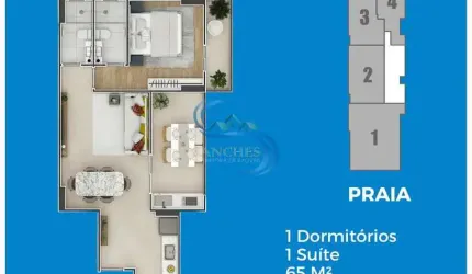 Apartamento com 1 quarto, Balneário Flórida, Praia Grande - R$ 395 mil, Cod: 6463