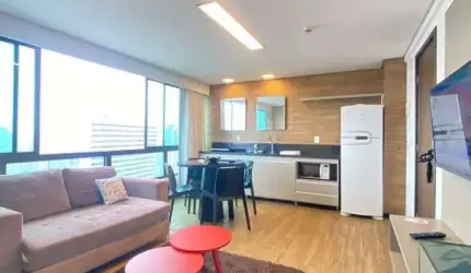 Flat mobiliado de um quarto em Boa Viagem próximo ao mar com academia piscina churrasqueira lavanderia